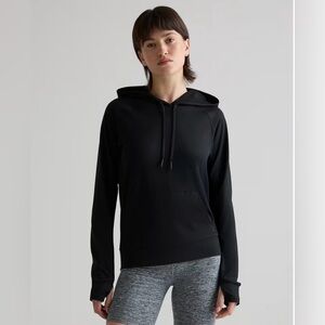 Quince Flowknit Black Pullover Hoodie Sweatshirt